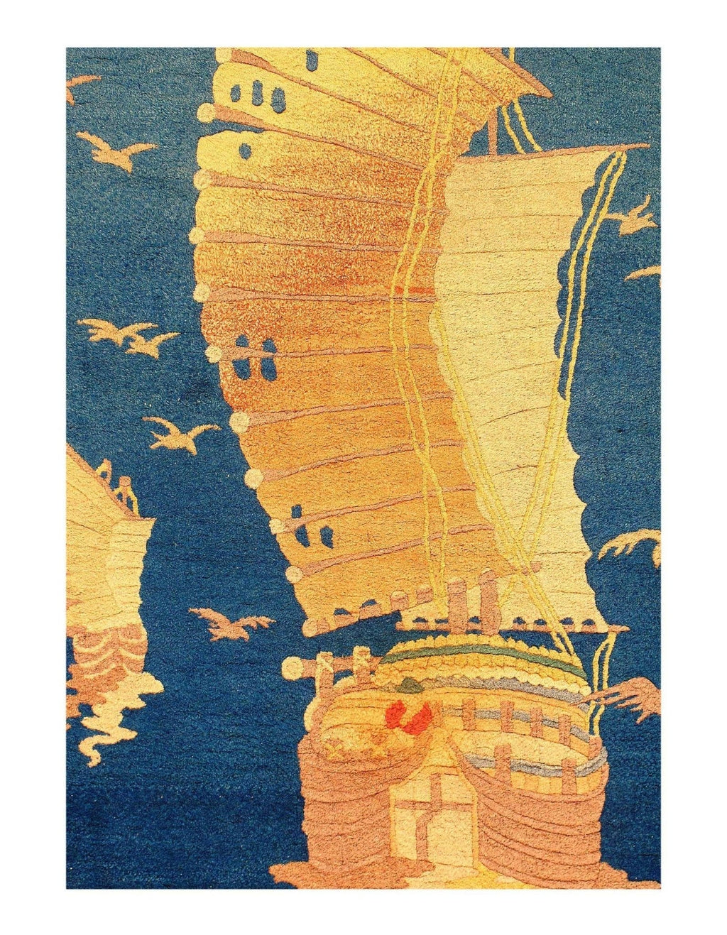 Canvello Floorcloth, ART Deco Rug, New Apartment Gift, CHINESE RUG, Aesthetic Navy Blue Vintage Oriental Style Flower Cotton Carpet, Home Gift 4X7 ft