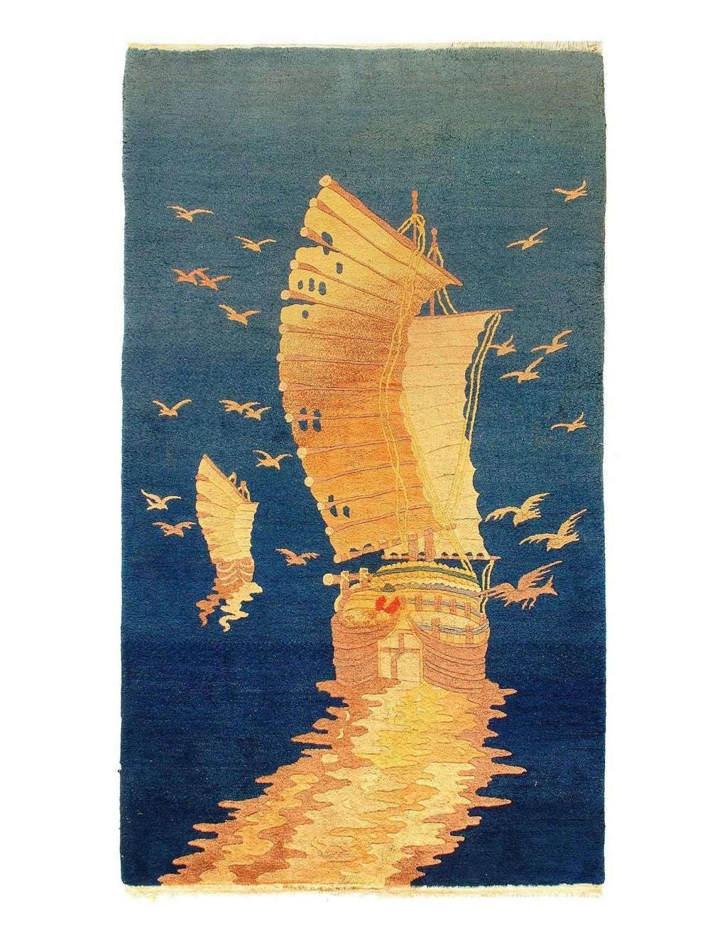 Canvello Floorcloth, ART Deco Rug, New Apartment Gift, CHINESE RUG, Aesthetic Navy Blue Vintage Oriental Style Flower Cotton Carpet, Home Gift 4X7 ft