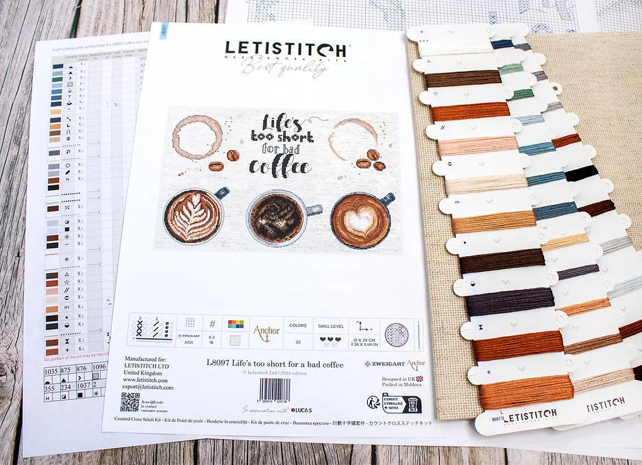 Life's Too Short for a Bad Coffee Counted Cross Stitch Kit by Letistitch L8097
